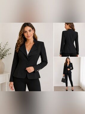 Lookbook Store Black Structured Asymmetrical Blazer Jacket Women’s US 4 AU 8